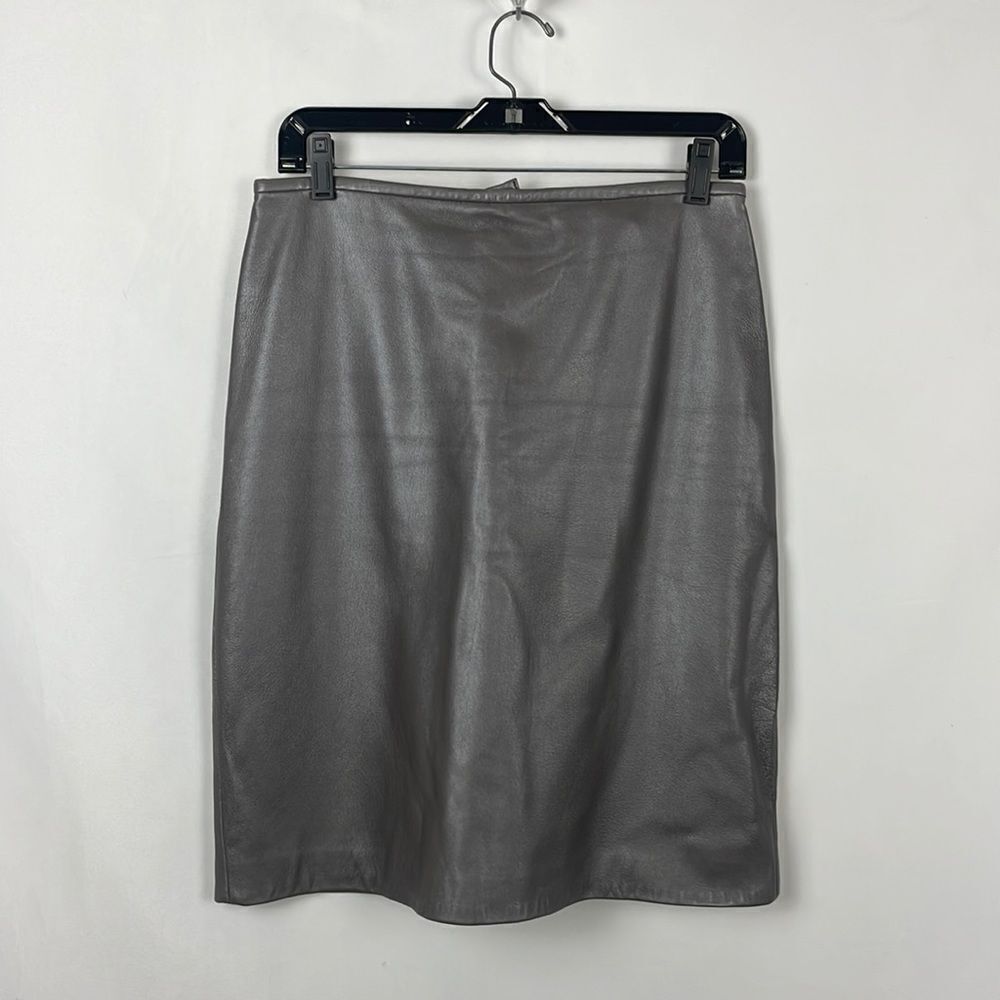 Oscar De Ala Renta Vintage Gray Leather Skirt